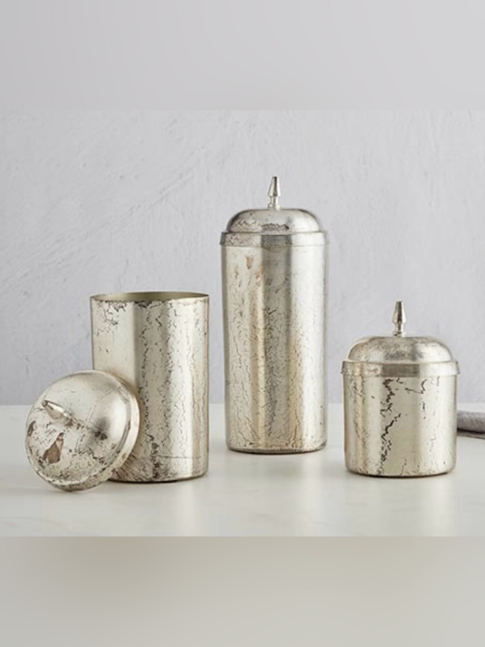 NEW Silver Crackle 3pc container set
